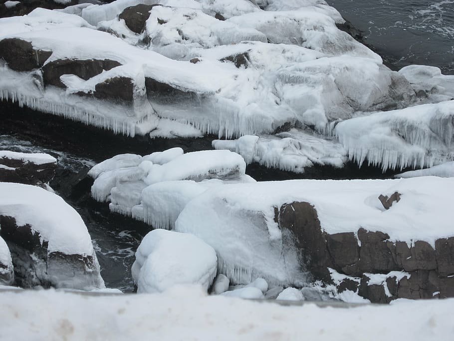 ice, rock, petty harbour, winter, nature, frost, cold, snow, HD wallpaper