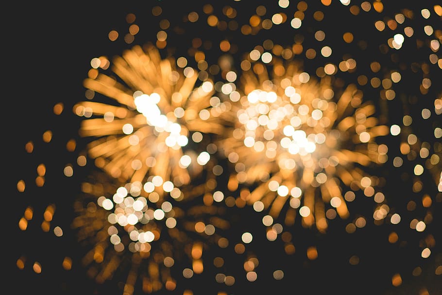 Bokeh Classy Golden Fireworks Lights Background, 2018, 4th of july