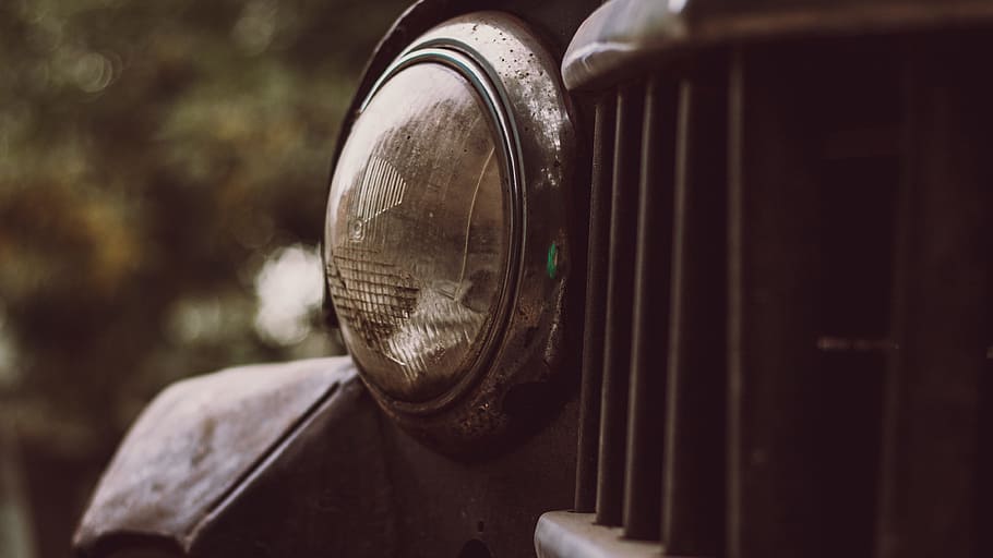 vehicle headlight, closeup photo of vehicle headlight, Old Car HD wallpaper