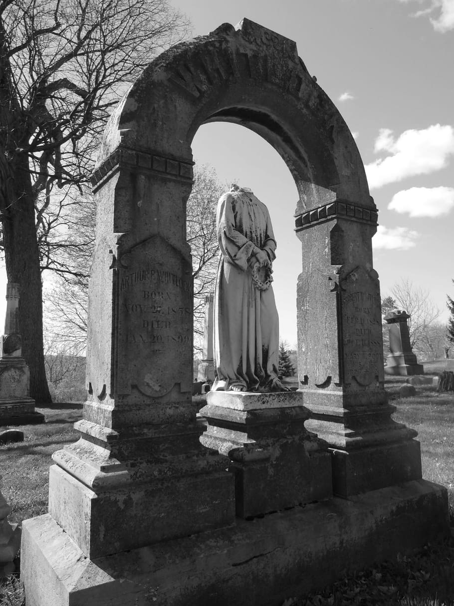 cemetery, monument, headless, statue, arch, graveyard, gravestone HD wallpaper