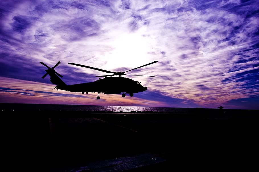 black aircraft under white clouds, sunset, sky, colorful, vibrant HD wallpaper