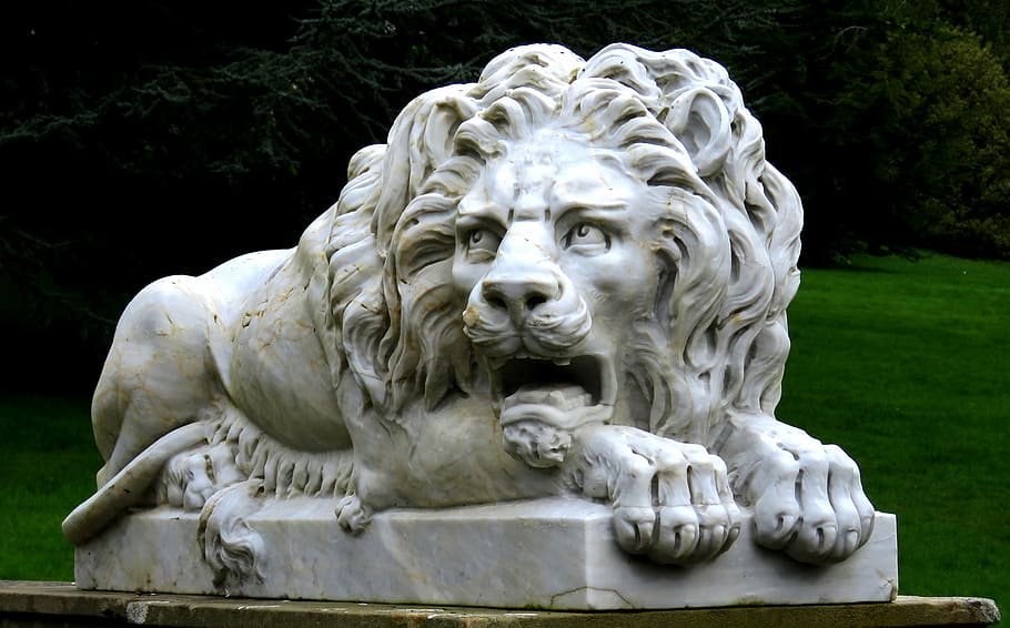lion, statue, sculpture, architecture, stone, old, representation HD wallpaper