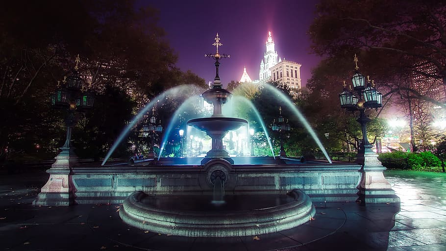 brown concrete fountain, city hall, new york city, landmark, historic, HD wallpaper