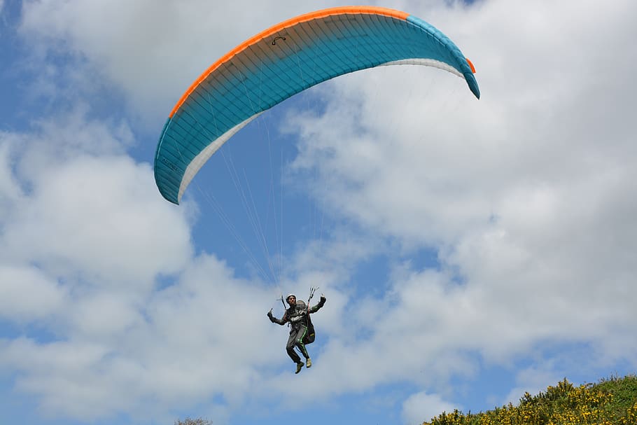 paragliding, wing paragliding, leisure sports, flight, air, HD wallpaper