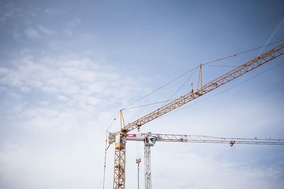 Big Lifting Cranes at Construction Site, buildings, industrial