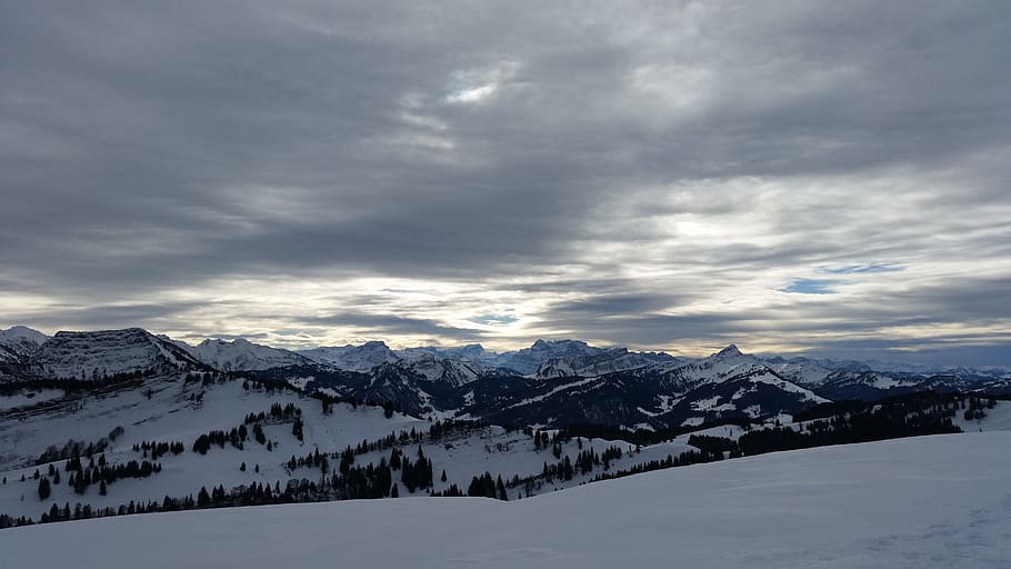Mountain, Snow, Panorama, Alpstein, winter, wintry, alpine HD wallpaper