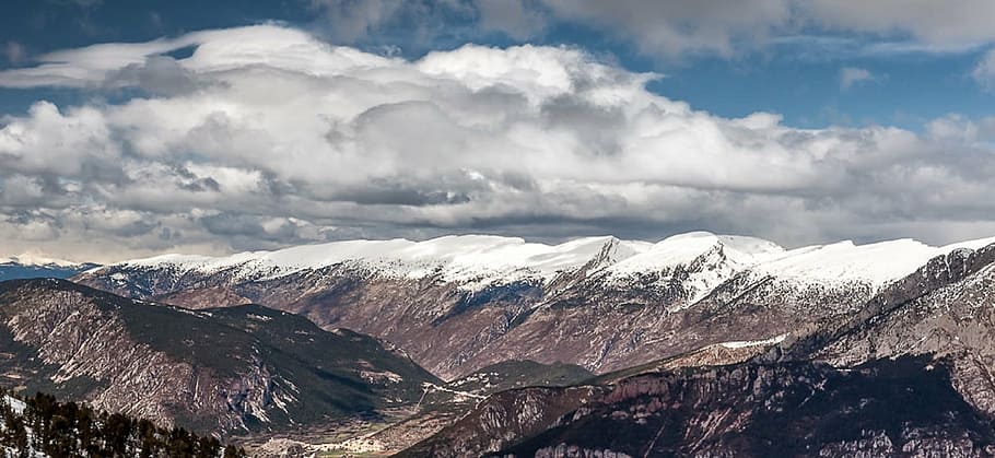 landscape, scenic, mount range, clouds, pyrenees, spain, pedraforca HD wallpaper