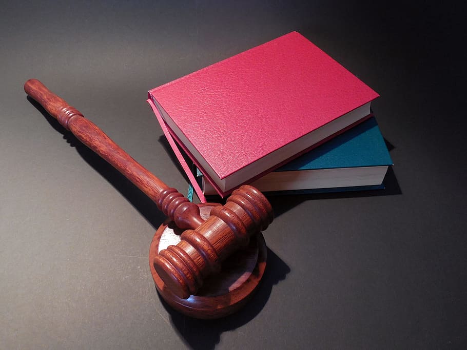 two pink and blue books and hammer, Court, Judge, Law, justice