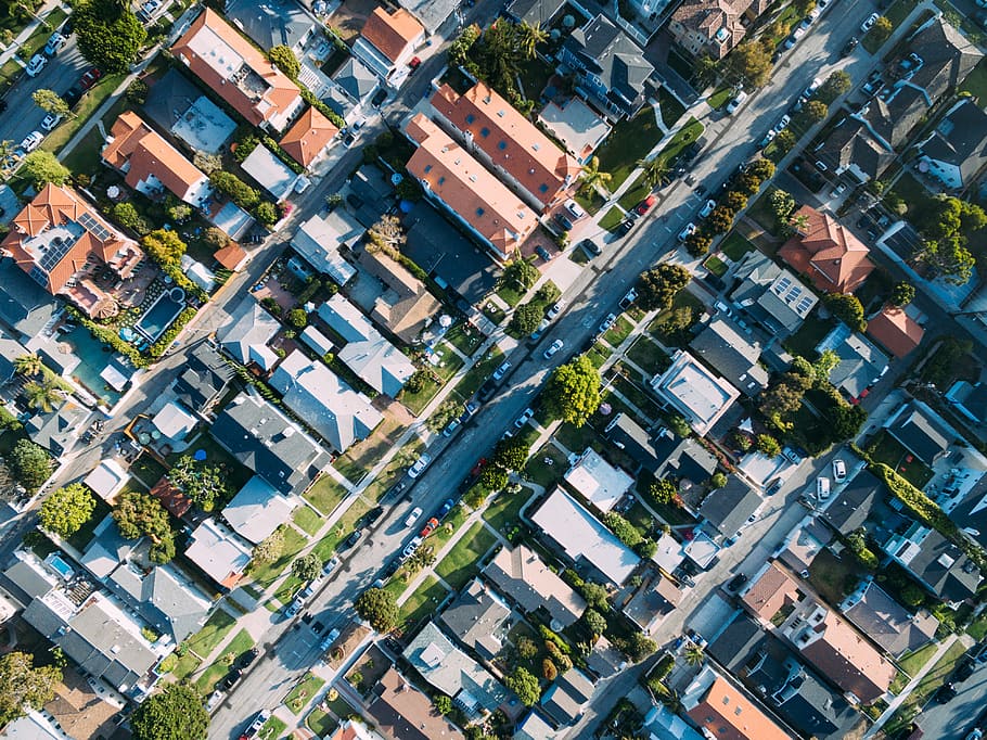 aerial photography of house and road, concrete houses during daytime HD wallpaper
