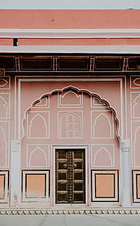 brown and white house with brown door, closed brown door, facade HD wallpaper