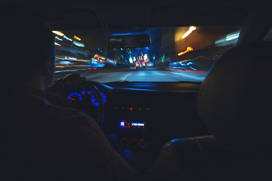 Man driving a car on the road at night, people, speed, transportation, HD wallpaper