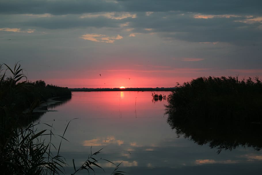 Danube, Romania, Delta, nature, reflection, sunset, lake, water HD wallpaper