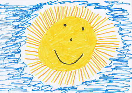 yellow sun illustration, children drawing, image, paint, children picture HD wallpaper