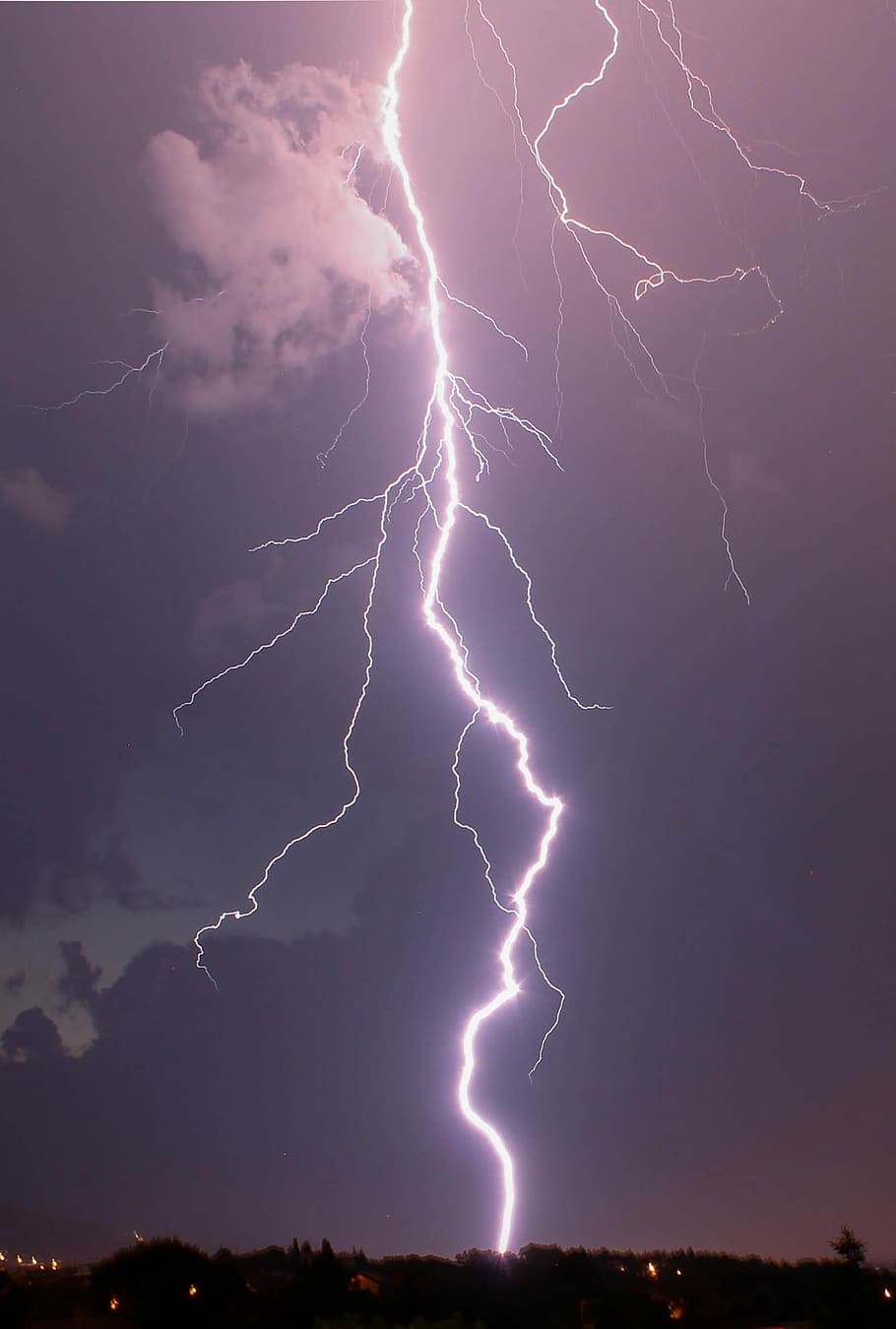 thunder through field, thunderstrike at nighttime, lightning HD wallpaper
