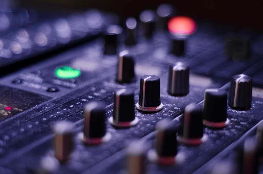 selective focus photography of mixing console, mixer, knobs HD wallpaper