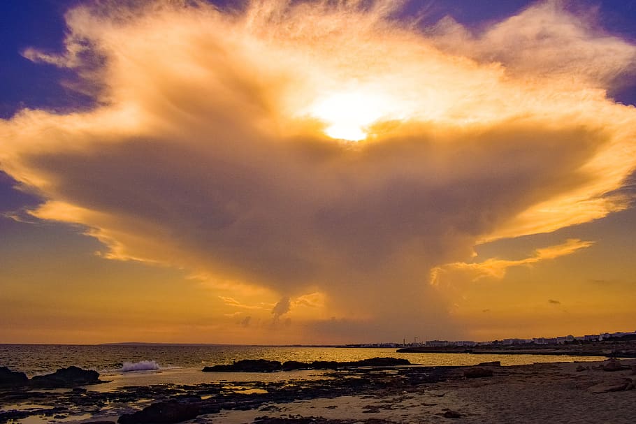 beach, sunset, sunset beach, sky, clouds, overcast, nature HD wallpaper