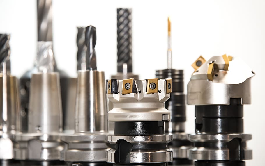 selective focus photography of gray bits, drill, milling, milling machine HD wallpaper