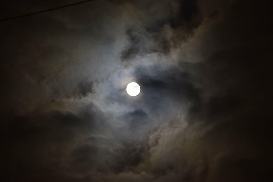 moon photography, full moon, midnight, clouds, dark, cloudiness HD wallpaper