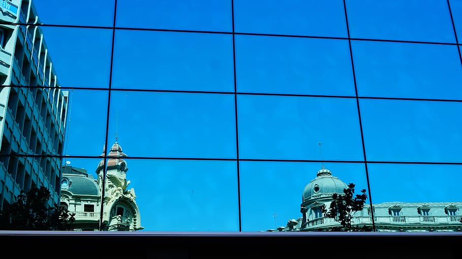 spain, granada, reflection, glass, blue, window, architecture HD wallpaper