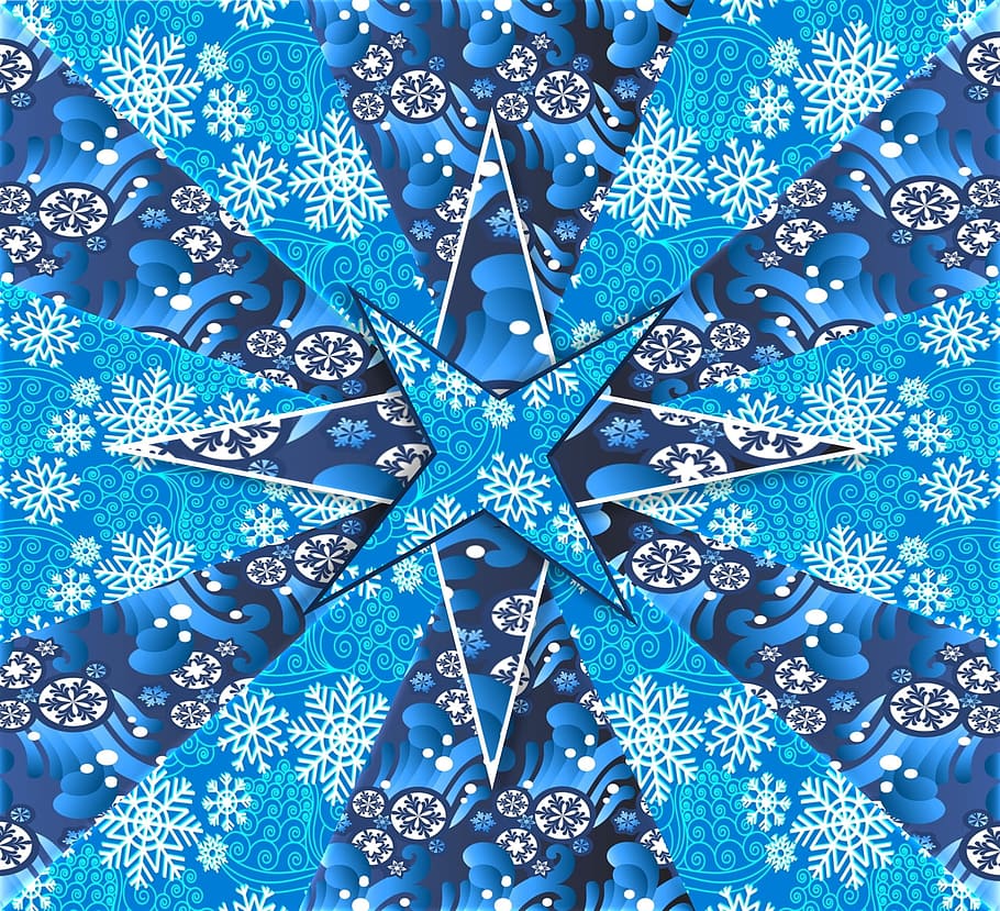blue and multicolored digital wallpaper, snowflakes, decor HD wallpaper