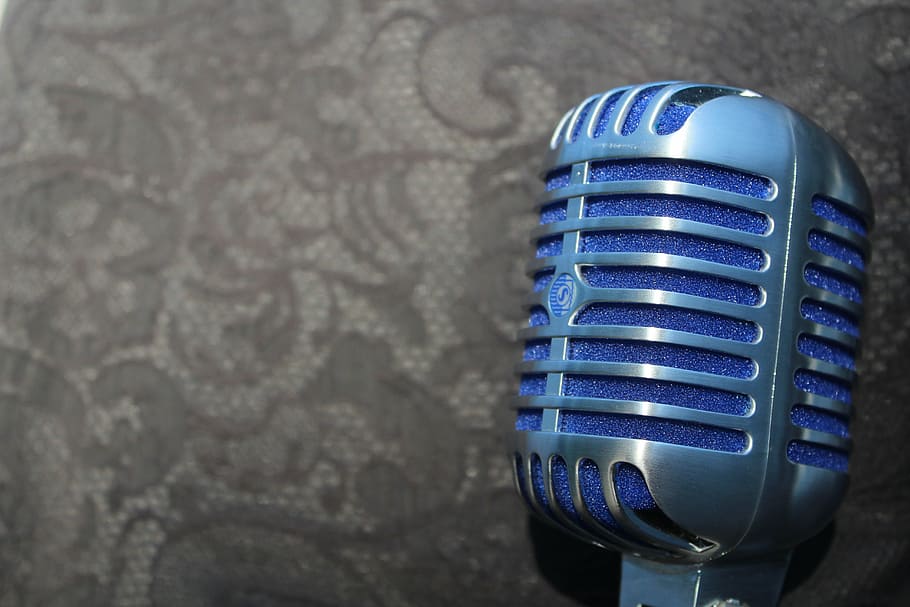 blue condenser microphone, equipment, vocal, retro, karaoke, professional, HD wallpaper
