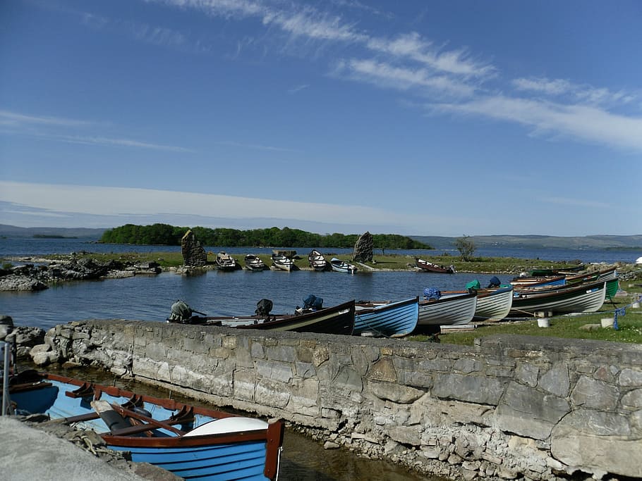 ireland, county galway, water, lake, boats, scenic, nautical Vessel, HD wallpaper