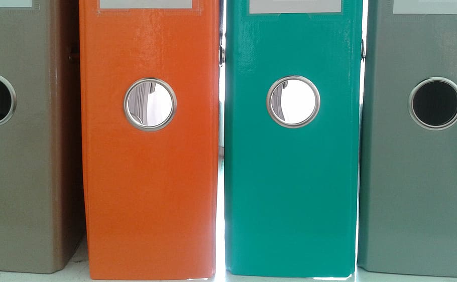 close-up photo of four assorted-color file organizers, binder HD wallpaper