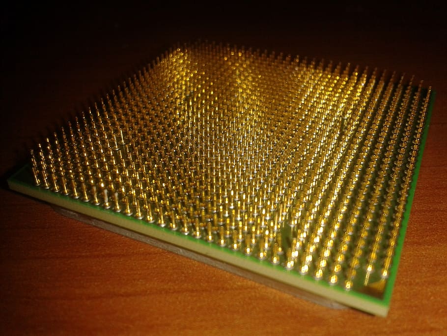 pins, cpu, processor, gold, computer, pc, hardware, component HD wallpaper