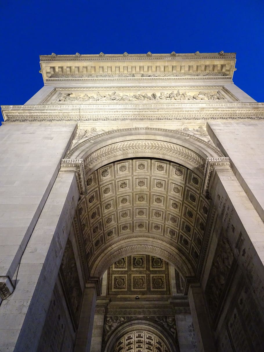 arch of triumph, paris, night, light, architecture, built structure, HD wallpaper