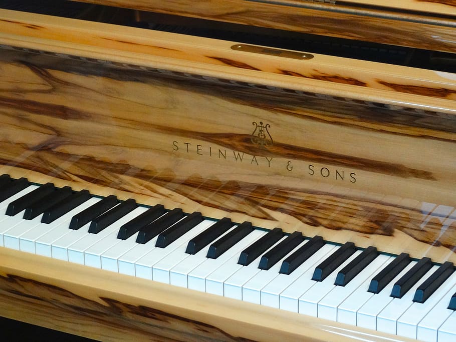 brown Steinway and Sons wooden piano, piano keys, wood instrument