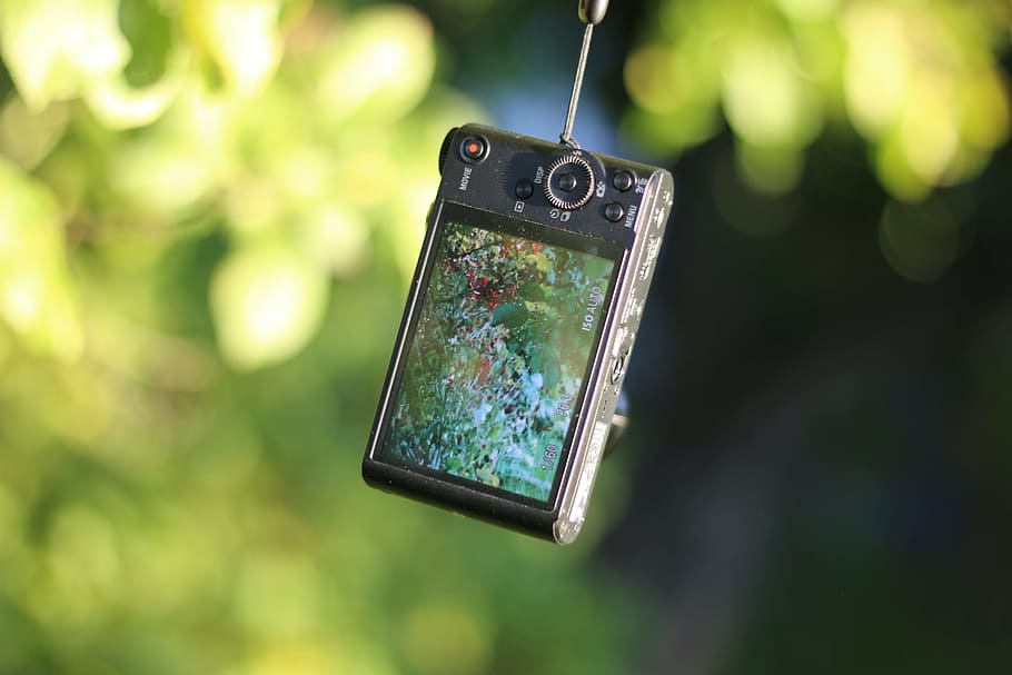 black compact camera hanging, sony wx-350, pocet camera, 4k HD wallpaper