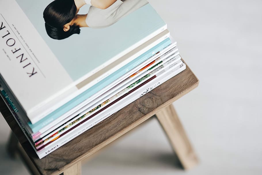 Stack of magazines on the wooden stool, read, reading, kinfolk HD wallpaper