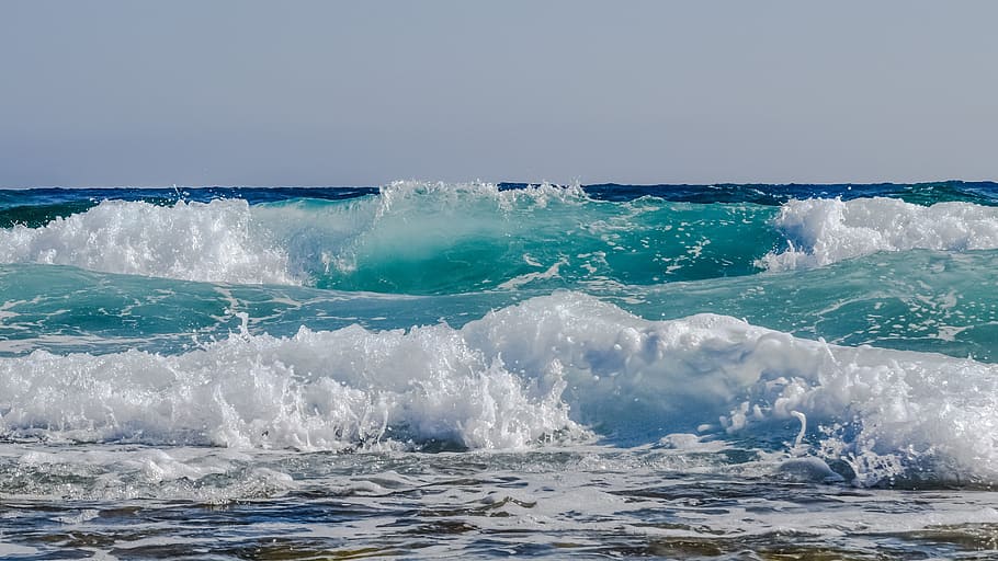 HD wallpaper: body of water waves, foam, spray, sea, blue, nature ...