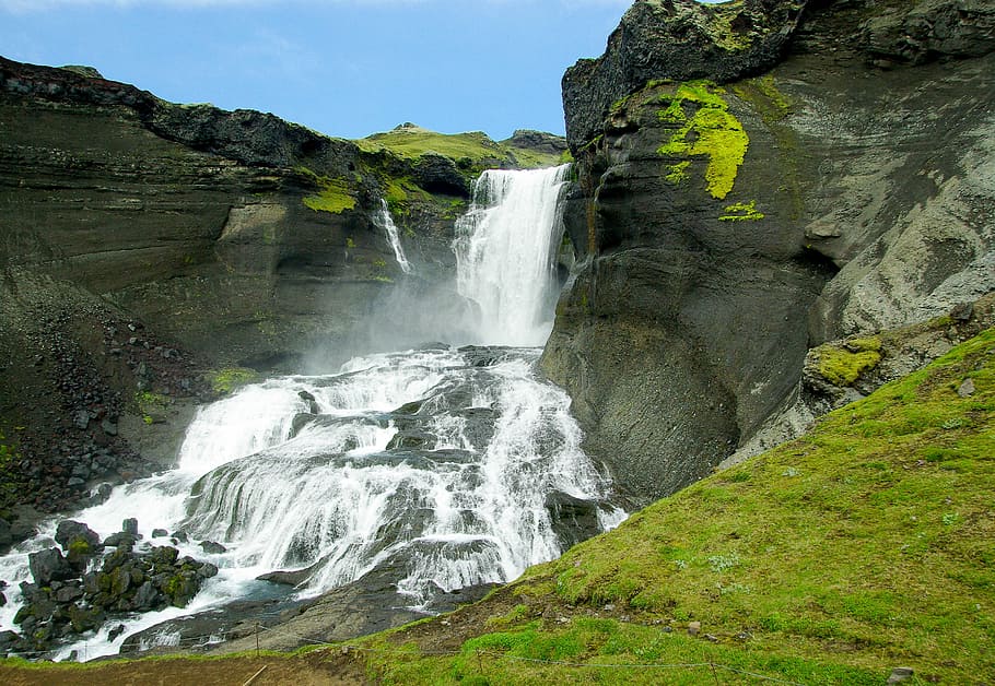 Iceland, Cascade, Waterfall, River, motion, blurred motion HD wallpaper