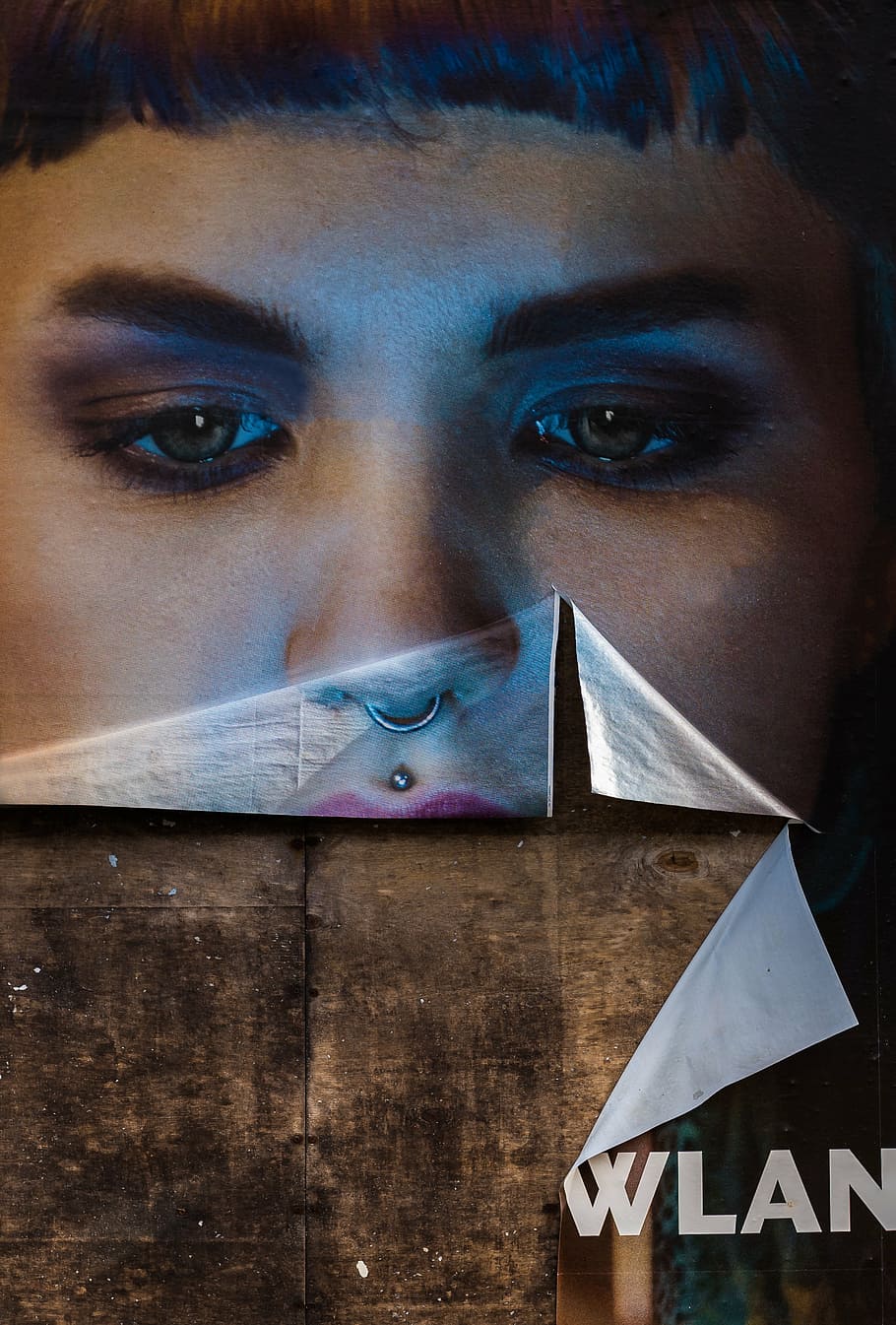 woman with piercing poster, eyes, face, mute, sad, human, view