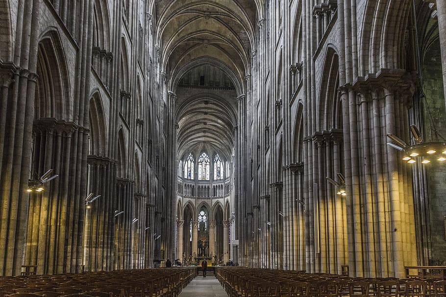 gray concrete cathedral, church, gothic, normandy, building HD wallpaper