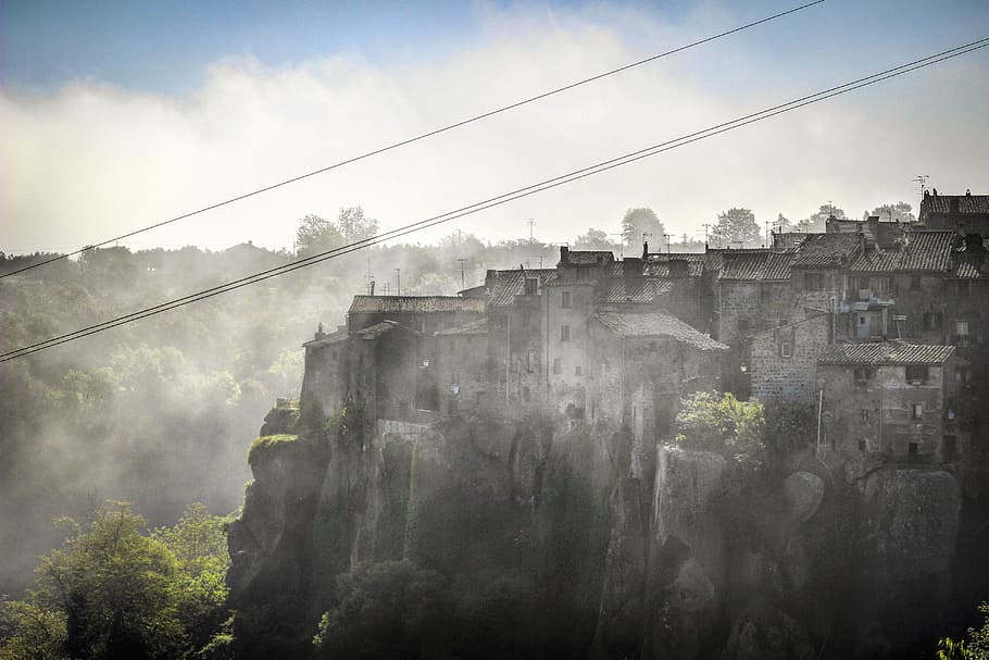 city, fog, magic, clouds, country, landscape, nature, built structure HD wallpaper
