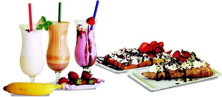 frape, beverage, milk, gofra, pancake, whipped cream, the sweetness of HD wallpaper