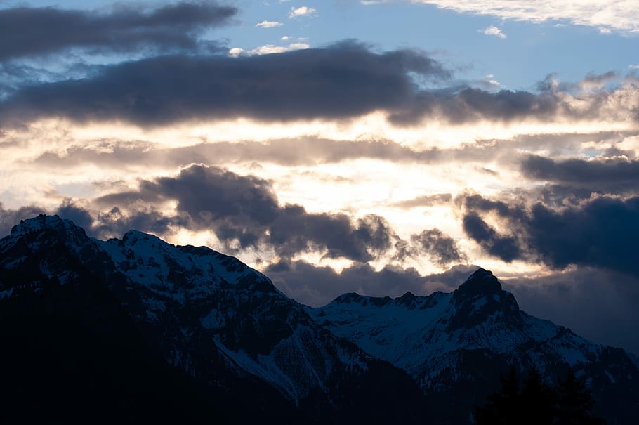sky, clouds, mountains, mountain peaks, spring, nature, landscape HD wallpaper