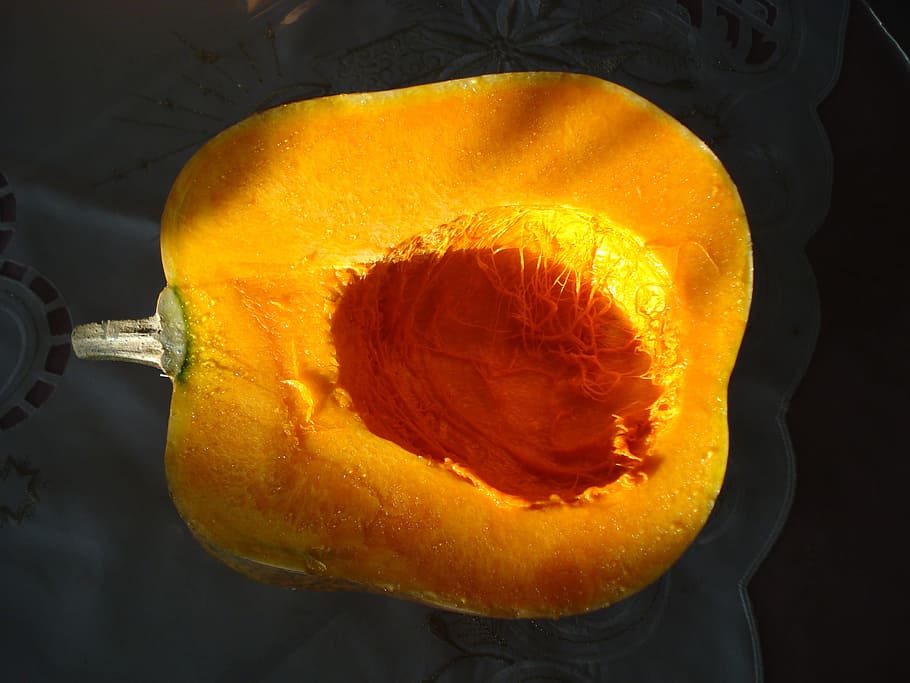 Squash, Pumpkin, Vegetables, half, orange, yellow, orange color HD wallpaper
