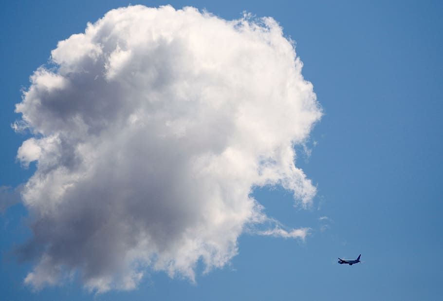 aircraft, sky, flight, fly, travel, plane, view, wing, blue HD wallpaper