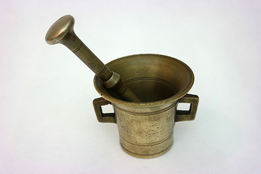 Mortar, Bronze, Antiques, white background, food and drink HD wallpaper