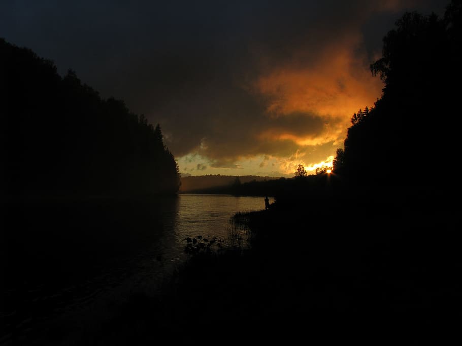 evening, sunset, sunset sky, trees, clouds, landscape, silence HD wallpaper