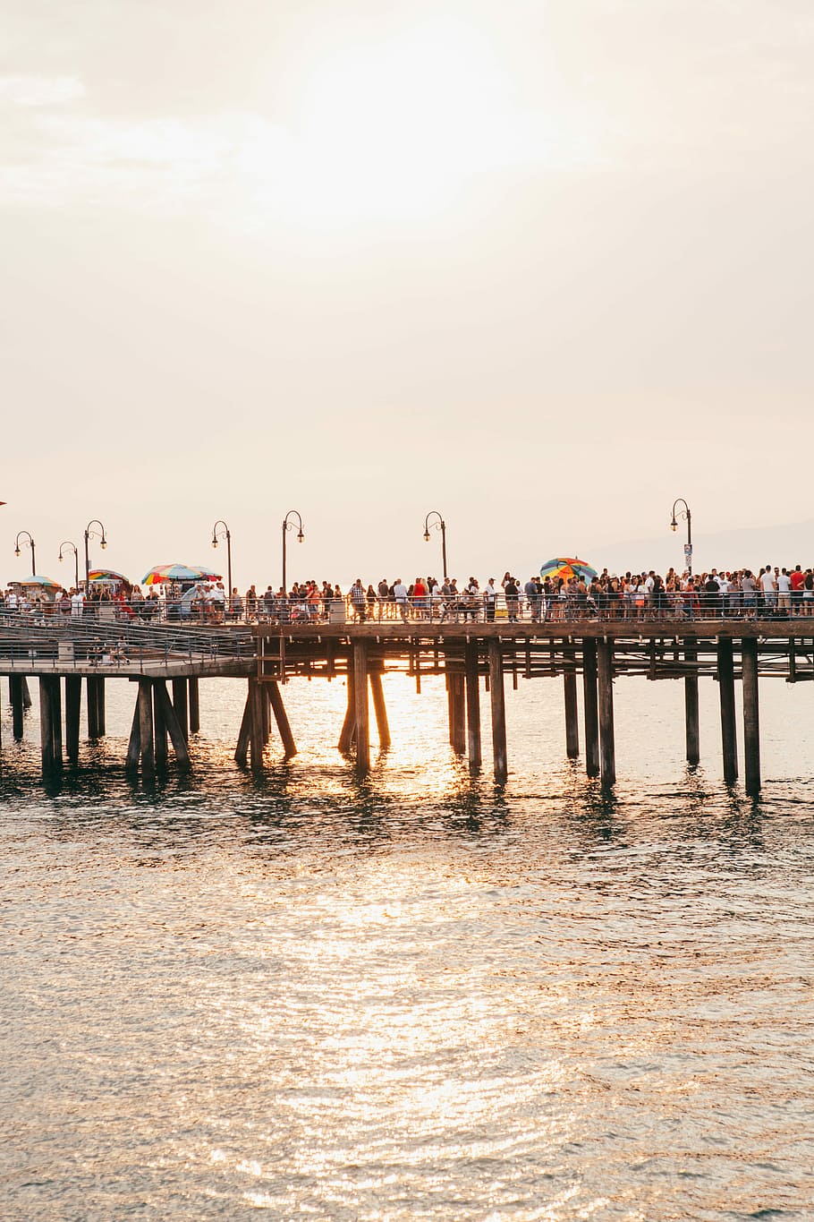 people on gray wooden walk bridge, group of people on dock, pier HD wallpaper