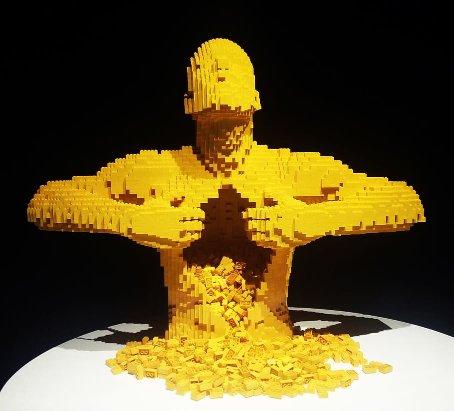 Art, View, Nathan Sawaya, Lego, Bricks, sculpture, yellow, psychology, HD wallpaper