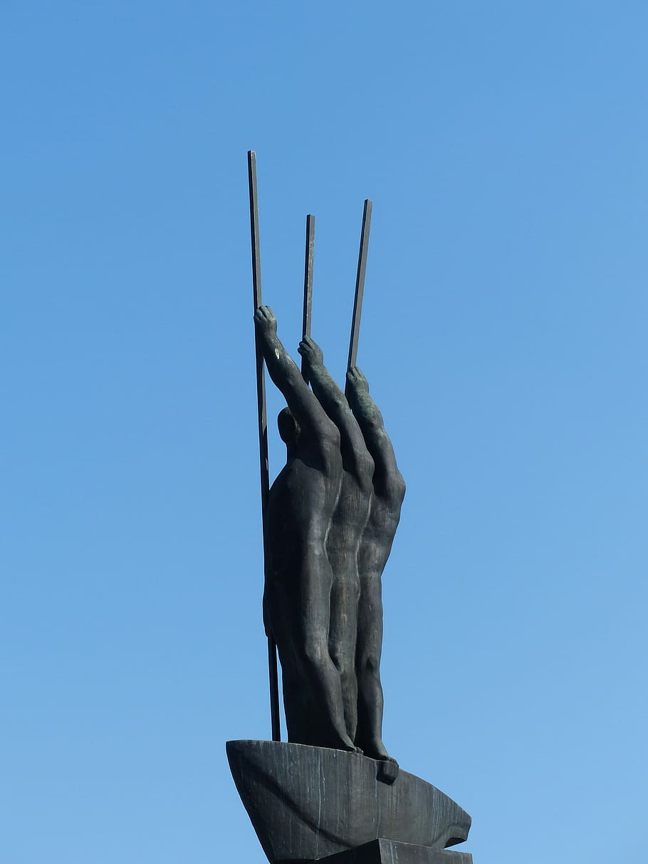 Monument, Bronze, Statue, Boot, rowing, paddle, three men in a boat HD wallpaper