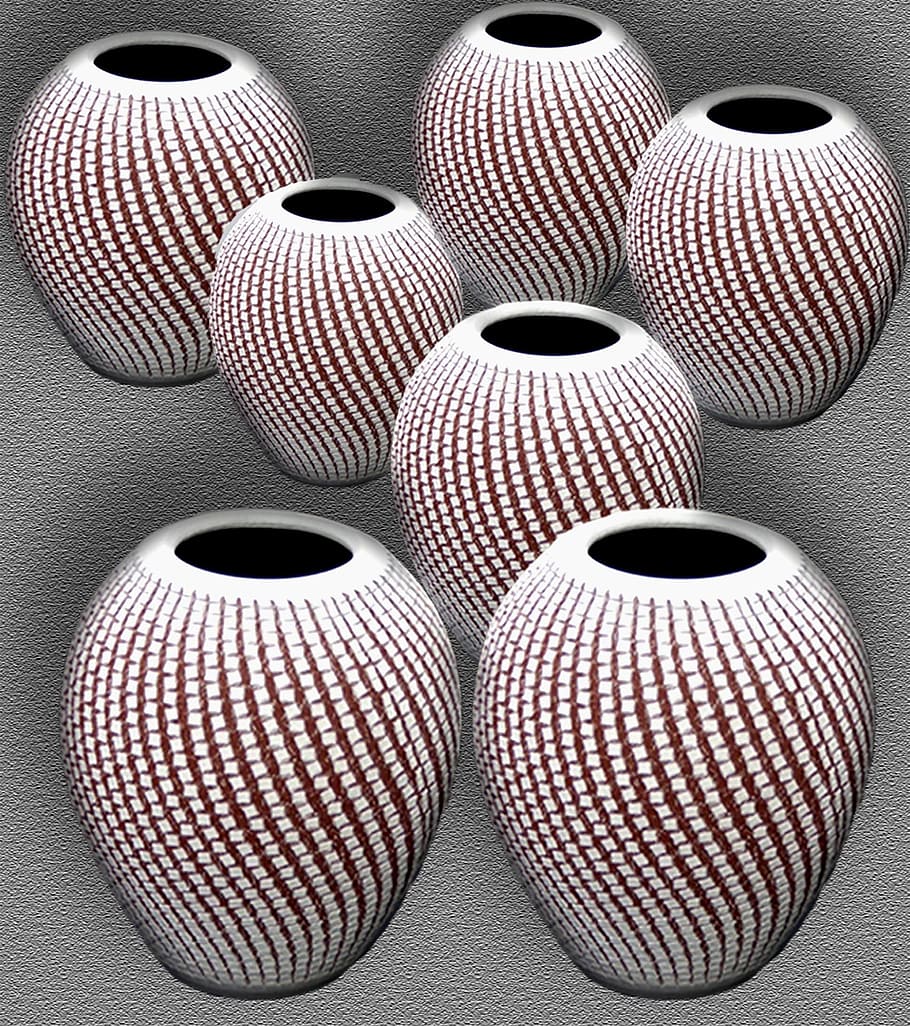 ceramic pots, deco, indoors, backgrounds, pattern, close-up HD wallpaper