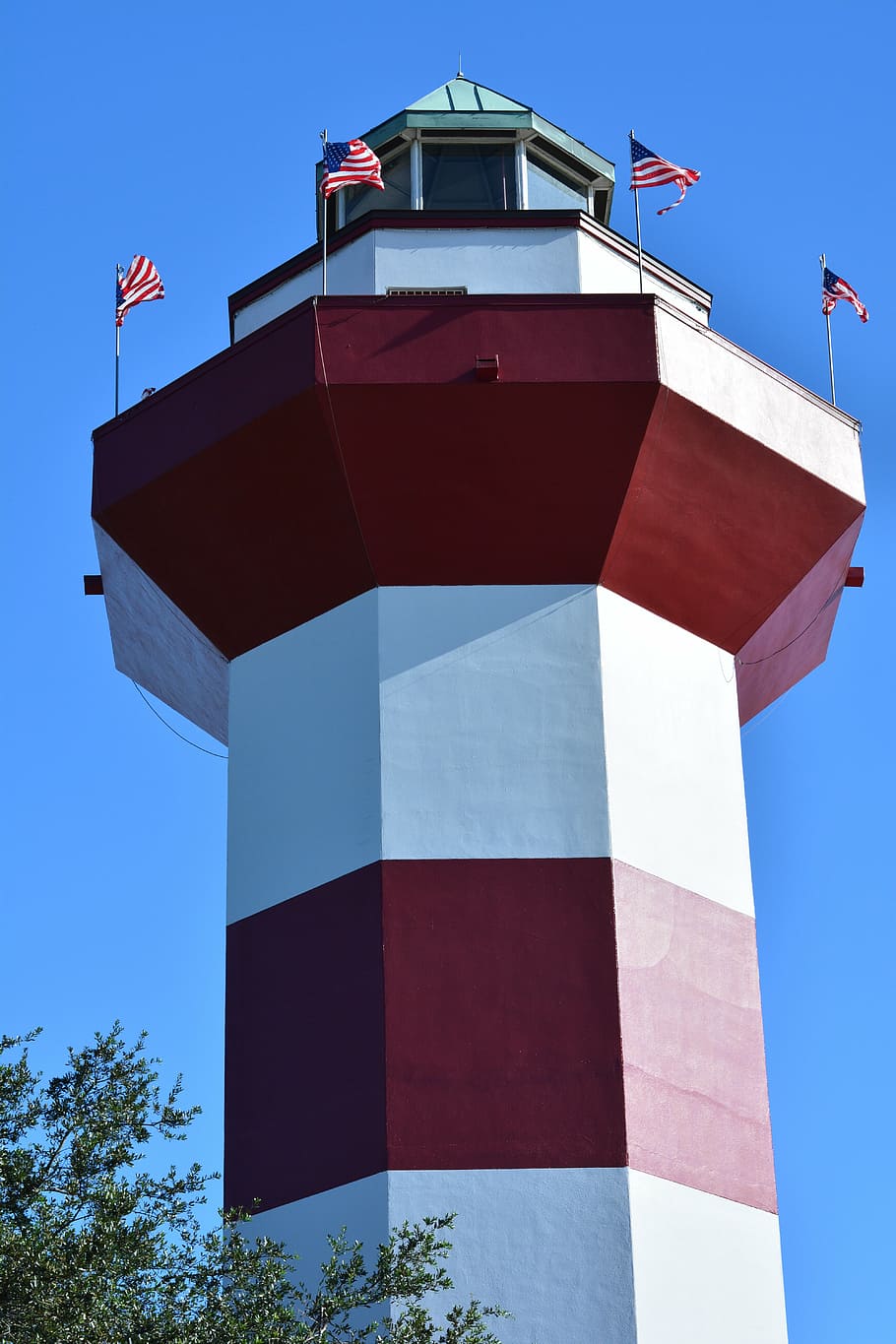 lighthouse, red, white, low angle view, architecture, sky, clear sky HD wallpaper