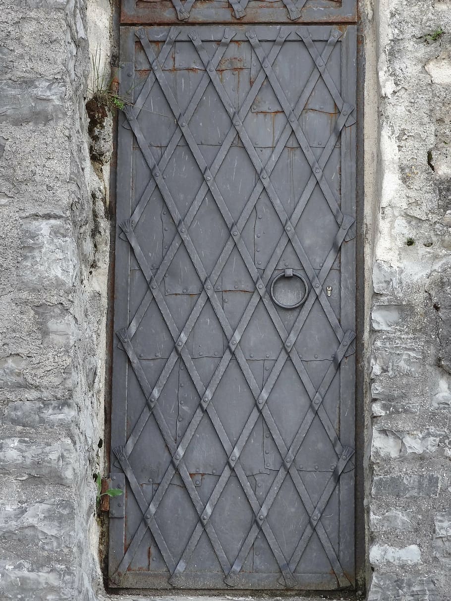 metal, door, hinge, secure, entrance, narrow, doorway, closed HD wallpaper