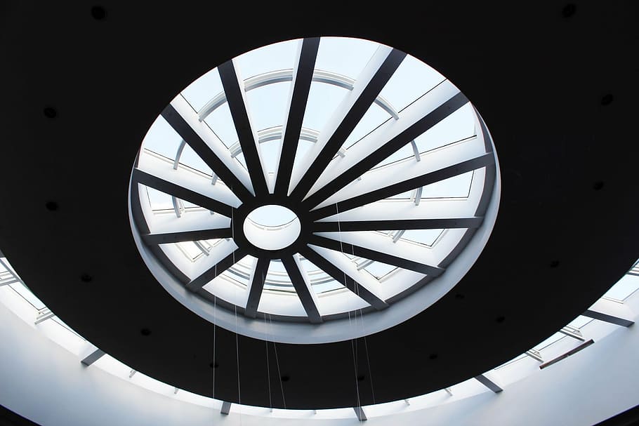 ceiling, roof, round, pattern, lights, circle, indoors, architecture HD wallpaper
